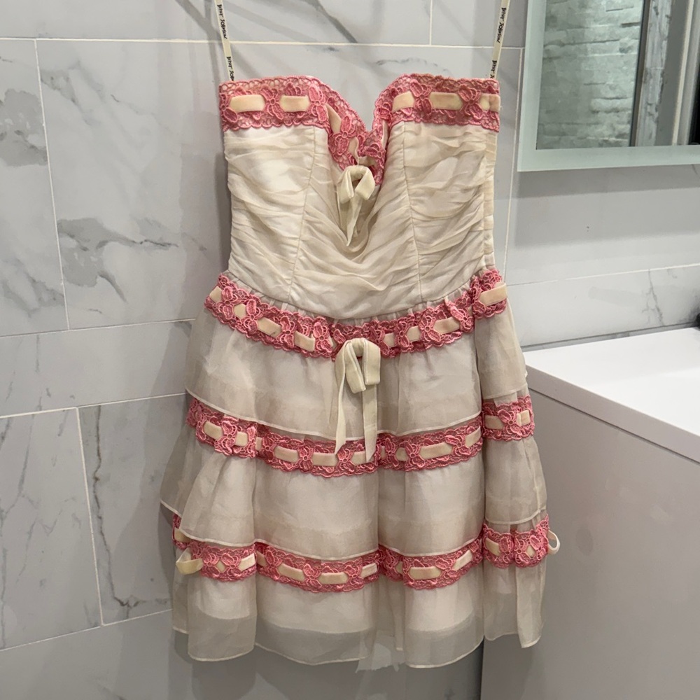 Betsey Johnson Cream Mini Dress with Pink Trim